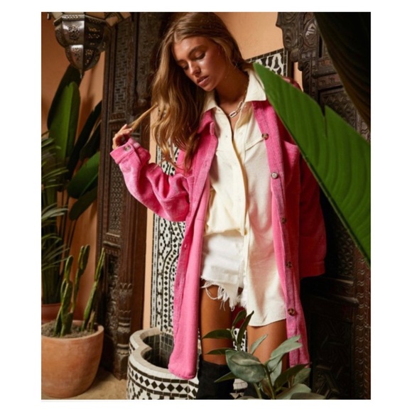 Luxurious Soft Pink Chenille Oversized Button Down Duo Cardigan/Jacket - Picture 3 of 11